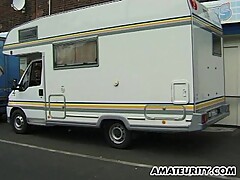 Amateur girlfriend hardcore threesome in a camping car